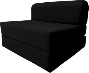 D&D Futon Furniture Black Sleeper Chair Folding Foam Beds 6 X 32 X 70, Potable Studio Guest Chair Bed, Sofa, Couch