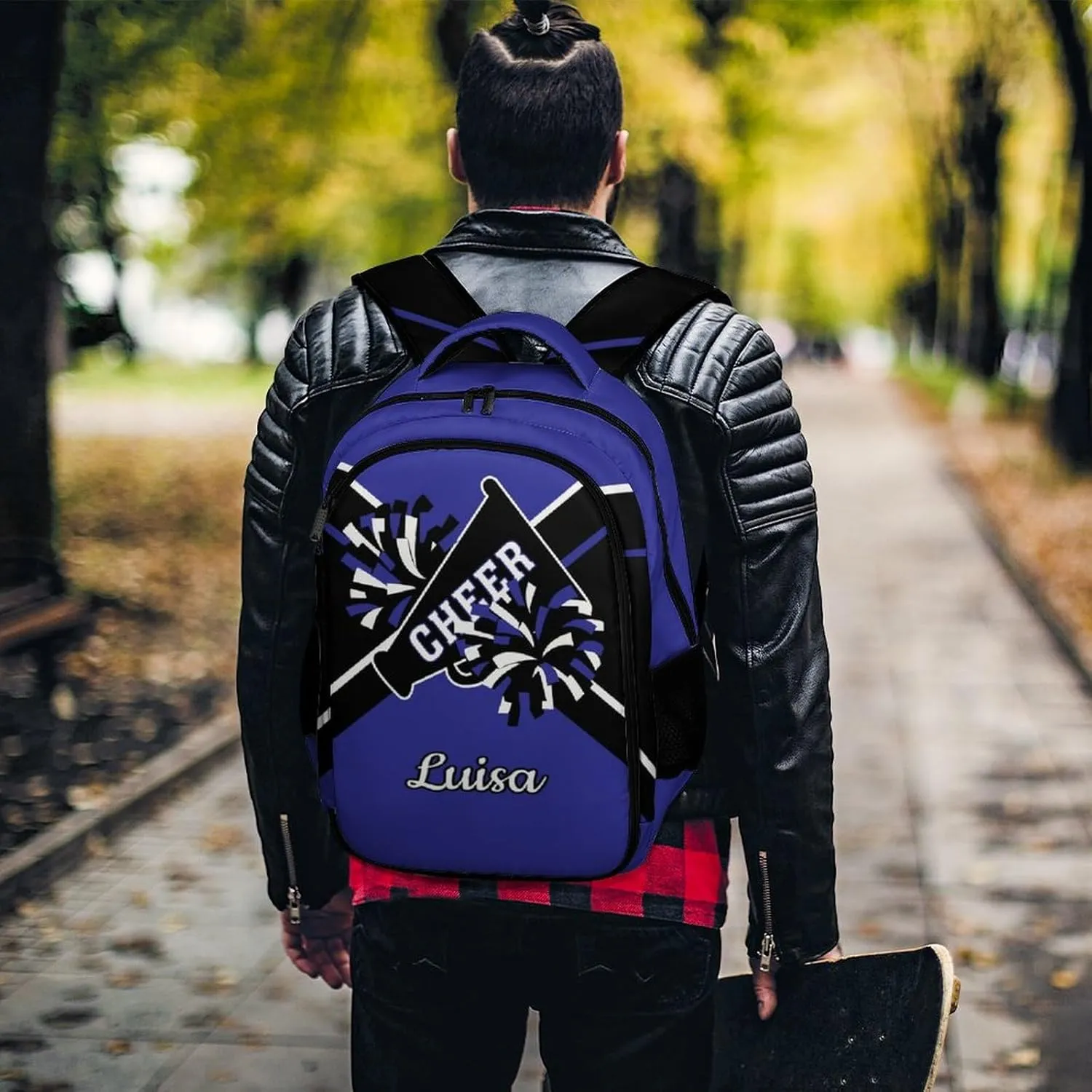 Dark Blue Cheerleader Waterproof School Backpack Personalized with Name for Men Women Sport Laptop Bag