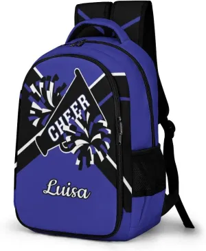 Dark Blue Cheerleader Waterproof School Backpack Personalized with Name for Men Women Sport Laptop Bag