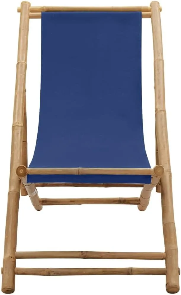 Deck Chair,Camping Chair,Comfortable Leisure Reclining Chair,Features Foldable Design,Adjustable in 4 Positions,Assembly Required,Used for Deck, poolside, Camping,Beach, Bamboo and Canvas Navy Blue