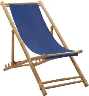 Deck Chair,Camping Chair,Comfortable Leisure Reclining Chair,Features Foldable Design,Adjustable in 4 Positions,Assembly Required,Used for Deck, poolside, Camping,Beach, Bamboo and Canvas Navy Blue