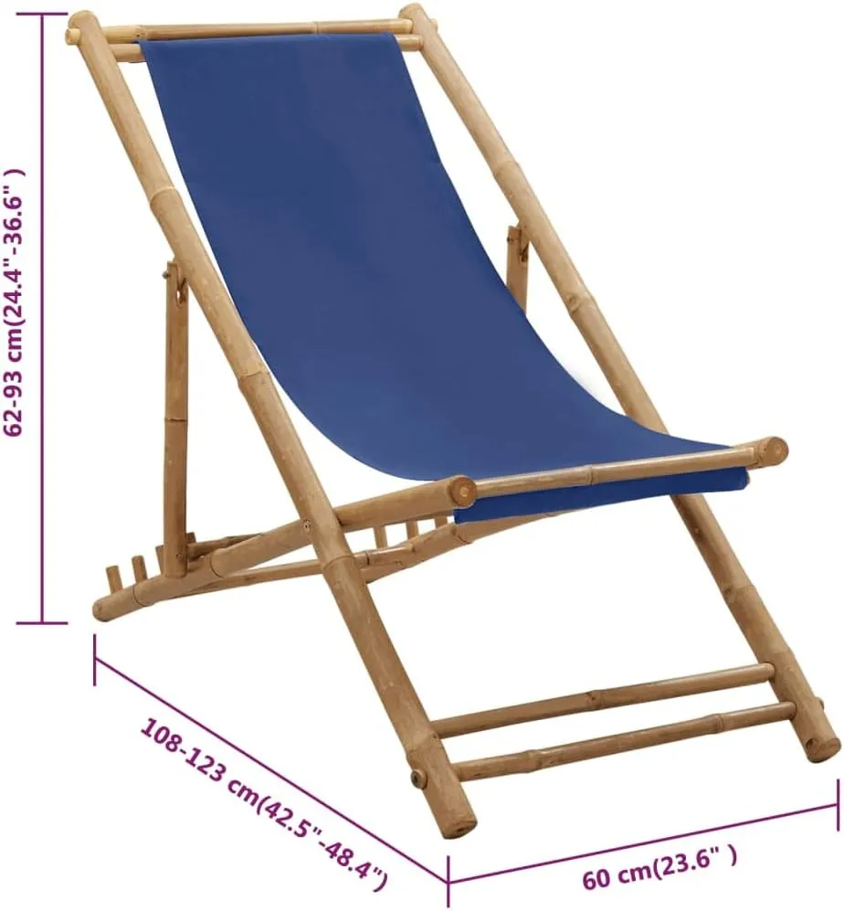 Deck Chair,Camping Chair,Comfortable Leisure Reclining Chair,Features Foldable Design,Adjustable in 4 Positions,Assembly Required,Used for Deck, poolside, Camping,Beach, Bamboo and Canvas Navy Blue