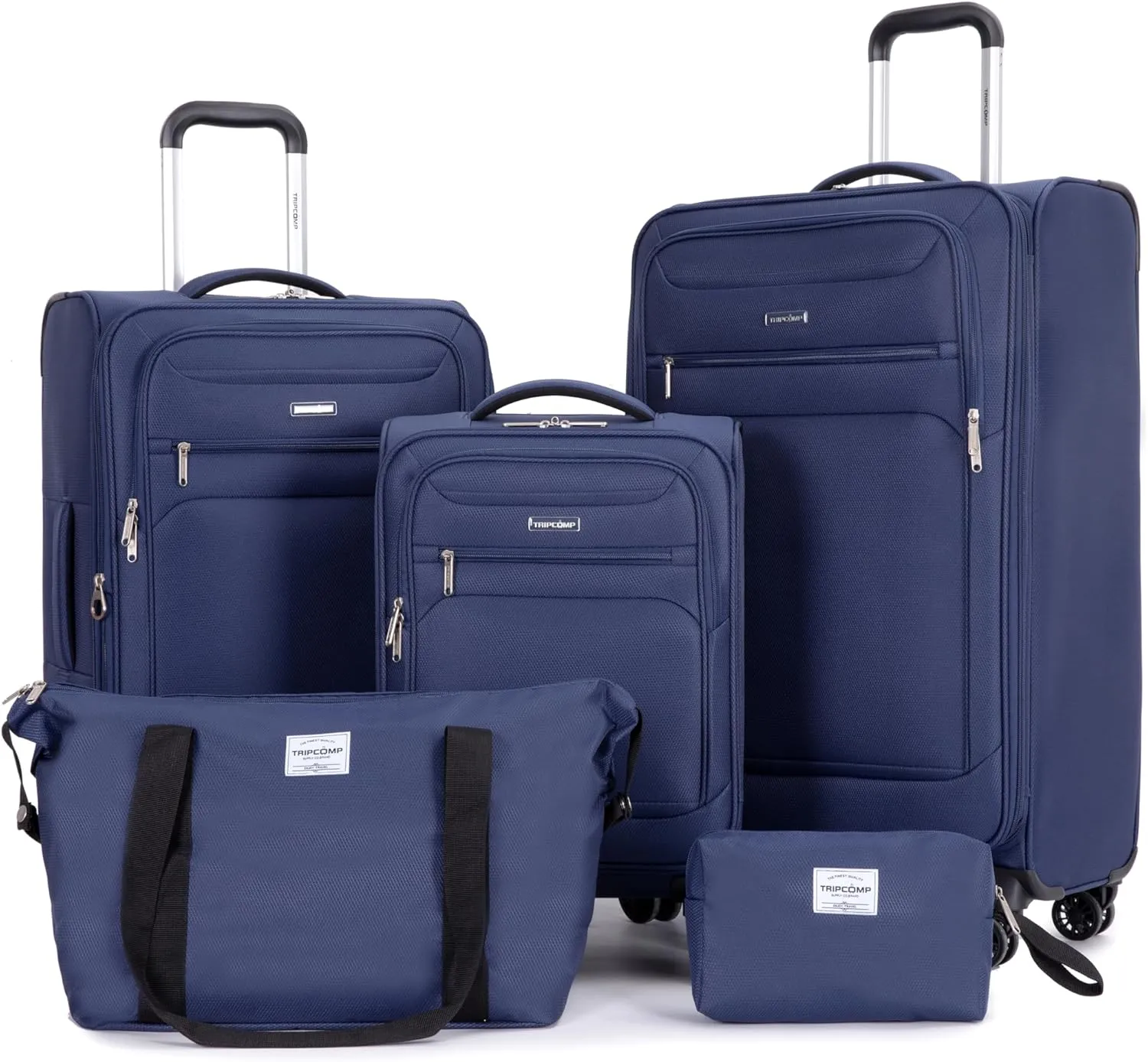 DEINPPA 5-Piece Set (18/23/27/Travelbag/toiletry bag),Softshell Suitcase Spinner Wheels Terylene Polyester Luggage Sets Carry On Suitcase Luggage Lightweight Durable Suitcase BLUE