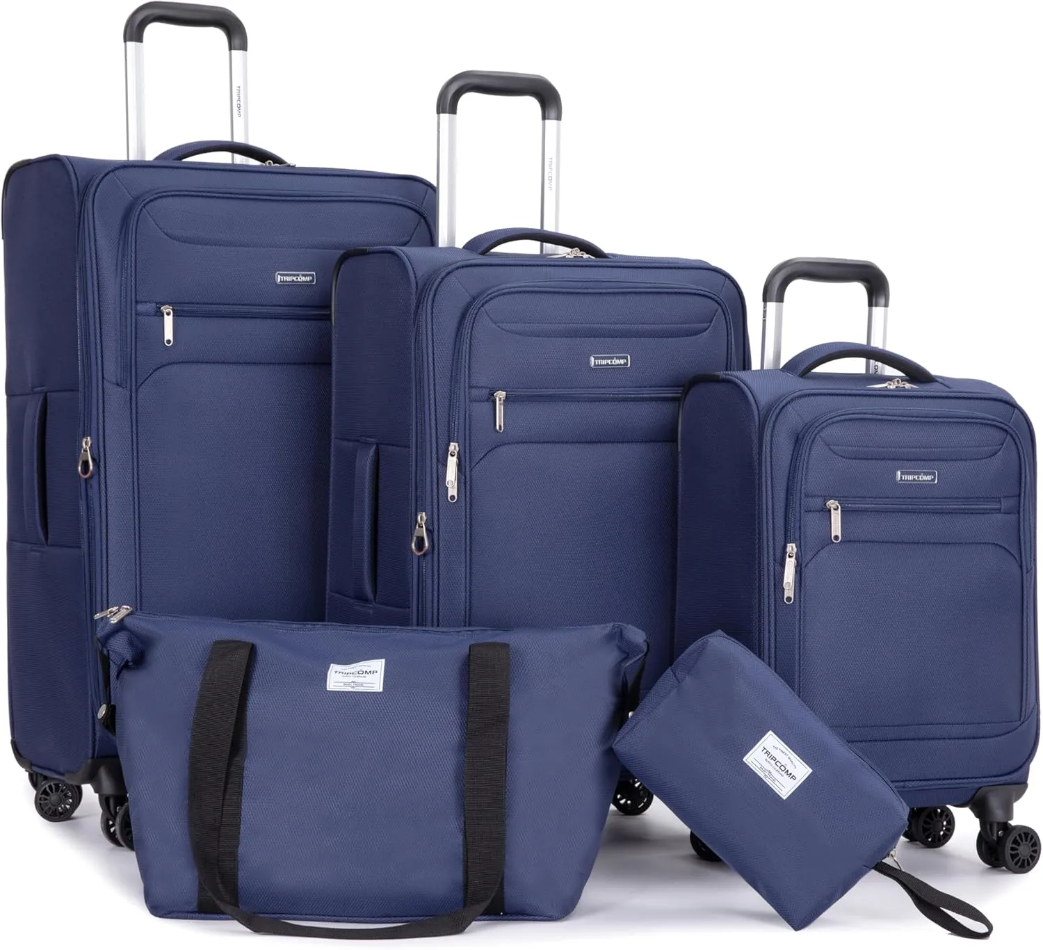DEINPPA 5-Piece Set (18/23/27/Travelbag/toiletry bag),Softshell Suitcase Spinner Wheels Terylene Polyester Luggage Sets Carry On Suitcase Luggage Lightweight Durable Suitcase BLUE