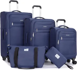 DEINPPA 5-Piece Set (18/23/27/Travelbag/toiletry bag),Softshell Suitcase Spinner Wheels Terylene Polyester Luggage Sets Carry On Suitcase Luggage Lightweight Durable Suitcase BLUE