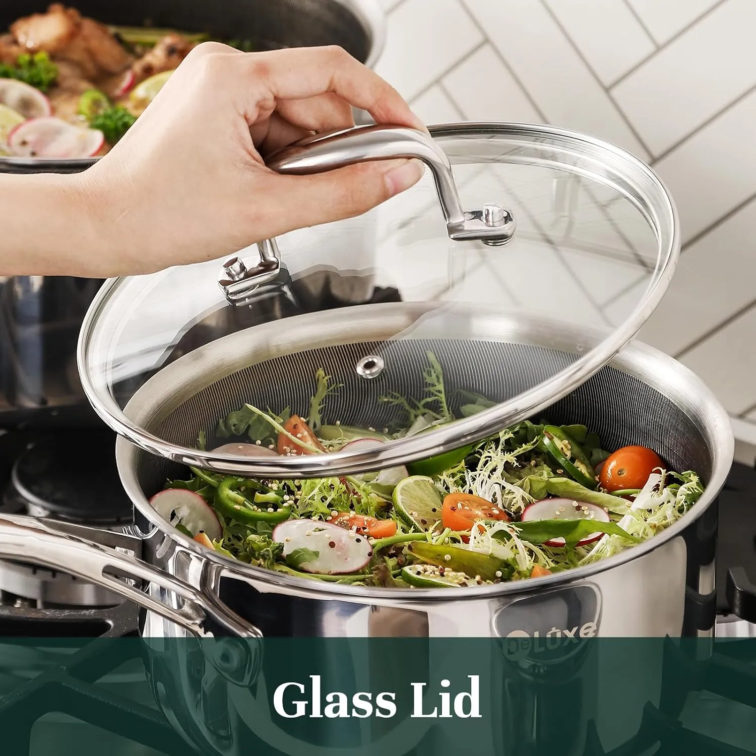 DELUXE Hybrid Ceramic Nonstick 1.3-Quart Saucepan with Tempered Glass Lid, Stainless Steel Pot with Stay-Cool Handle, Dishwasher Oven Safe, Induction Ready, PFOA Free Compatible with All Cooktops