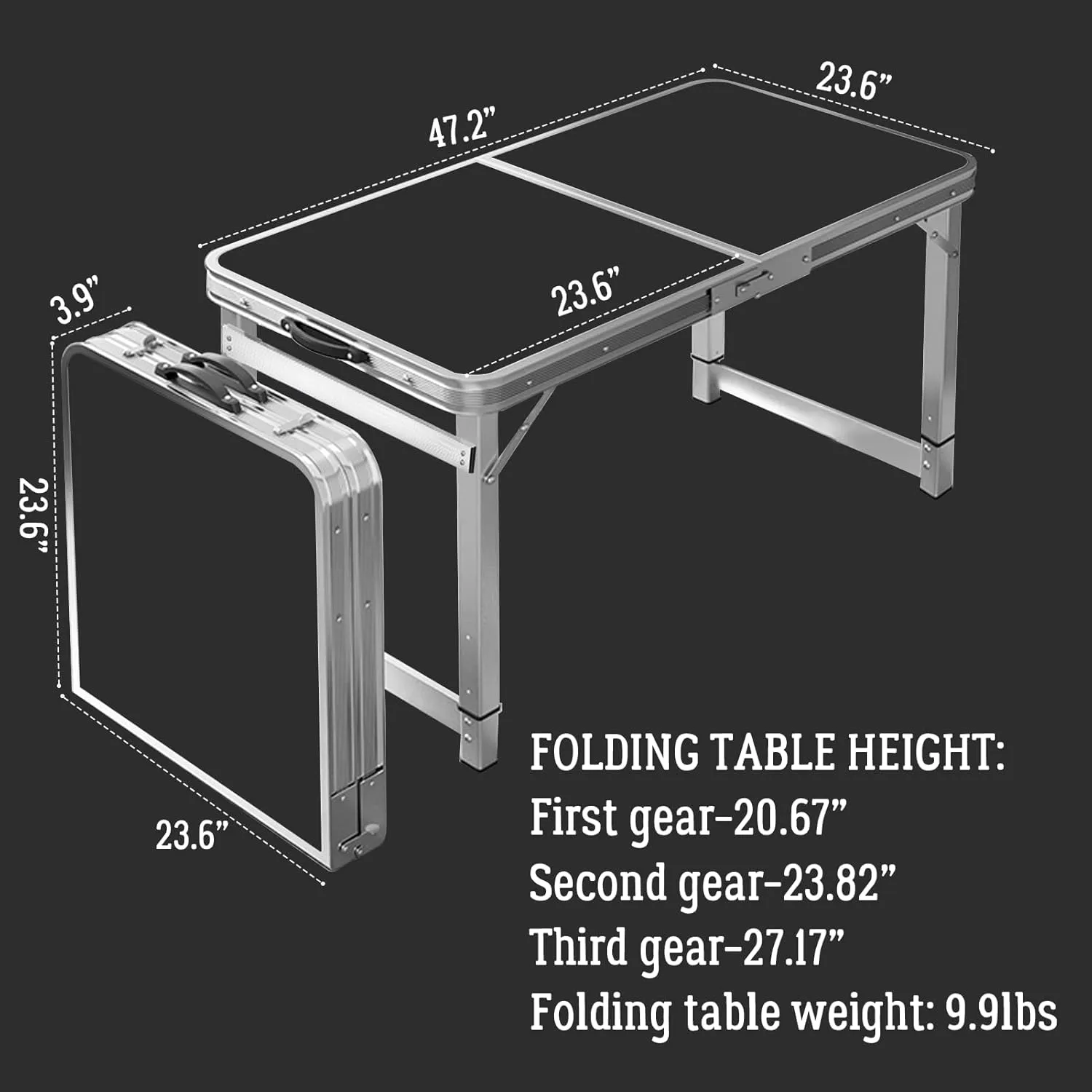 DEOMAi 4ft Folding Table without Installation, Indoor Outdoor Adjustable Height foldable Table with Carrying Handle,Suitable for Camping, Picnics, Parties, Banquets and Various other Occasions (Black)