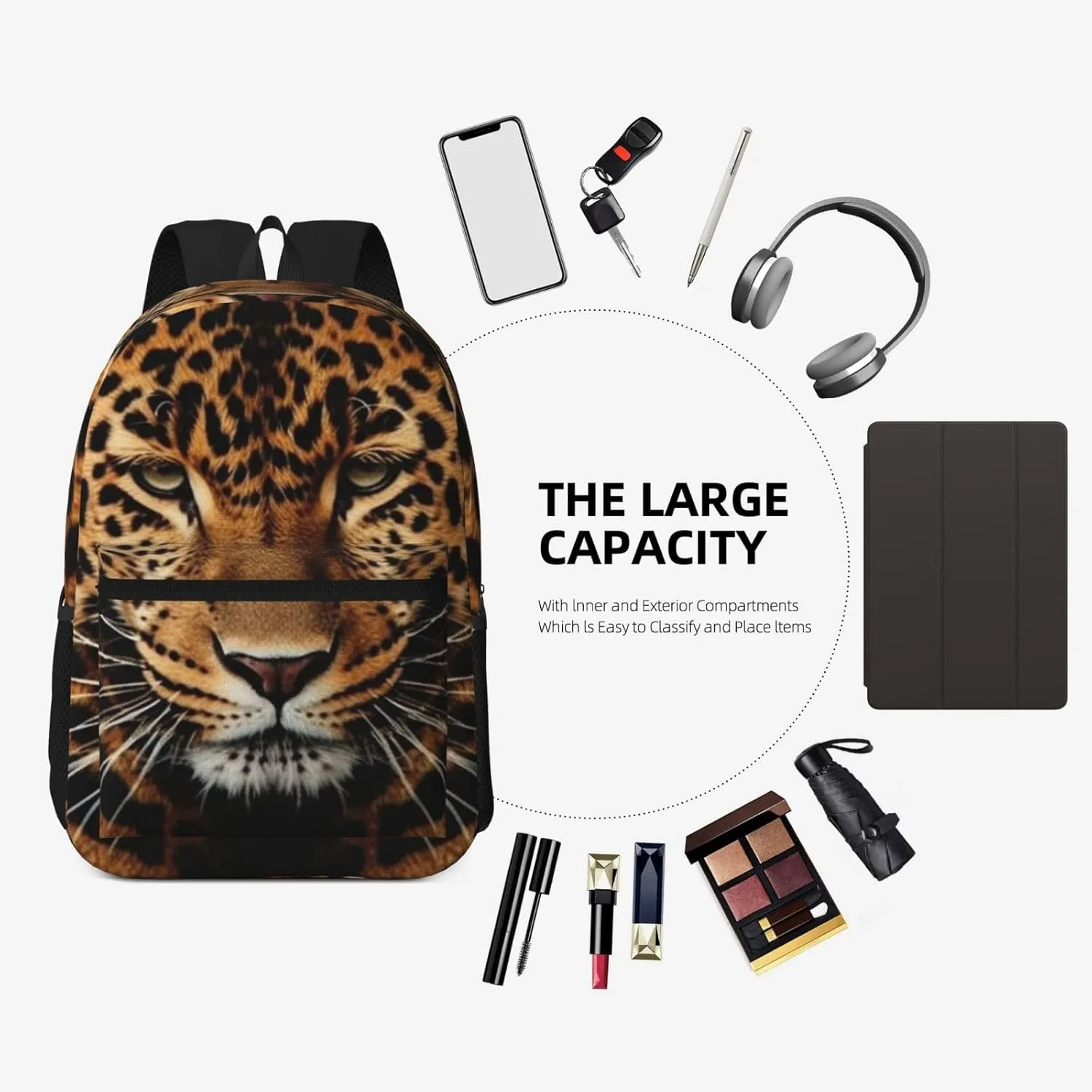 Depict a leopard Travel Backpack for Men & Women 17 inch Laptop Backpack Waterproof Work Back Pack