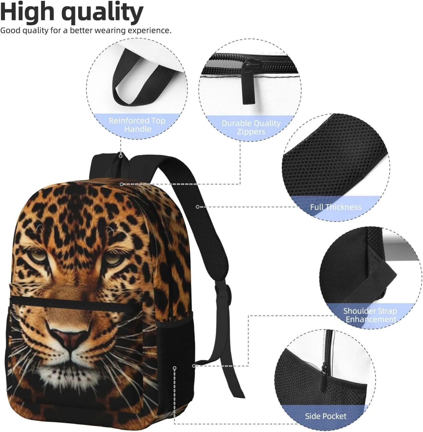 Depict a leopard Travel Backpack for Men & Women 17 inch Laptop Backpack Waterproof Work Back Pack