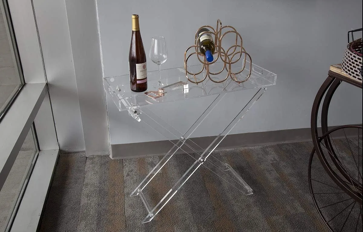 Designstyles Acrylic Folding Tray Table – Modern Chic Accent Desk - Kitchen and Bar Serving Table - Elegant Clear Design (Long)