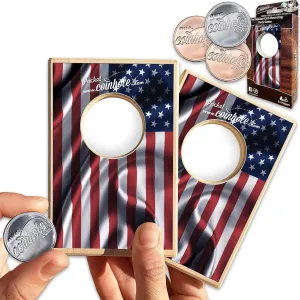 Desktop Coin Bouncing Party Set | Tabletop Cornhole Board | Small Travel Game Includes Coins