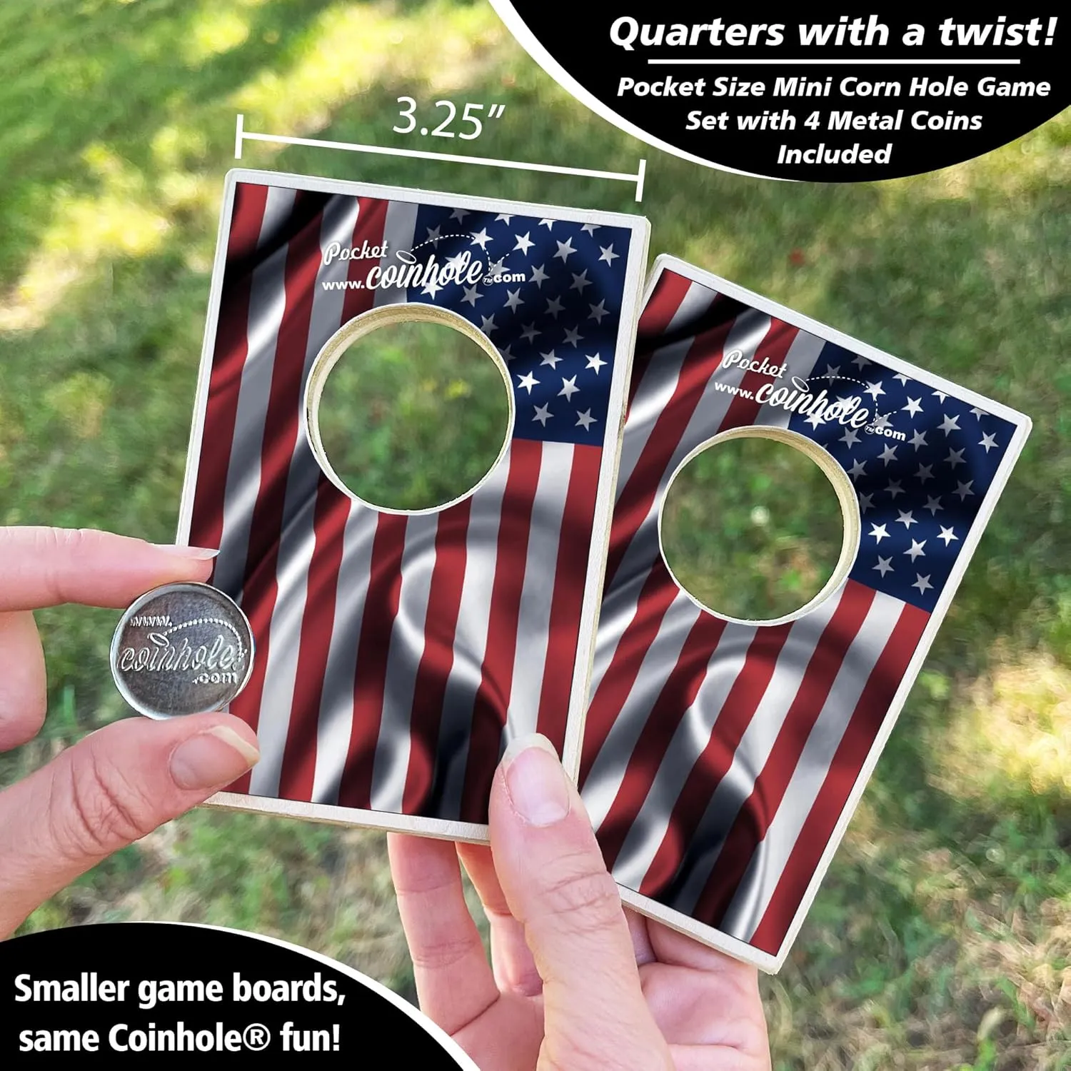 Desktop Coin Bouncing Party Set | Tabletop Cornhole Board | Small Travel Game Includes Coins