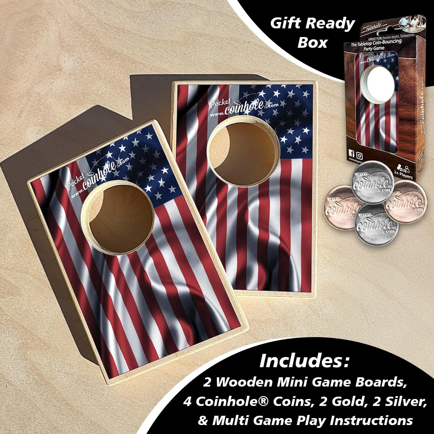 Desktop Coin Bouncing Party Set | Tabletop Cornhole Board | Small Travel Game Includes Coins