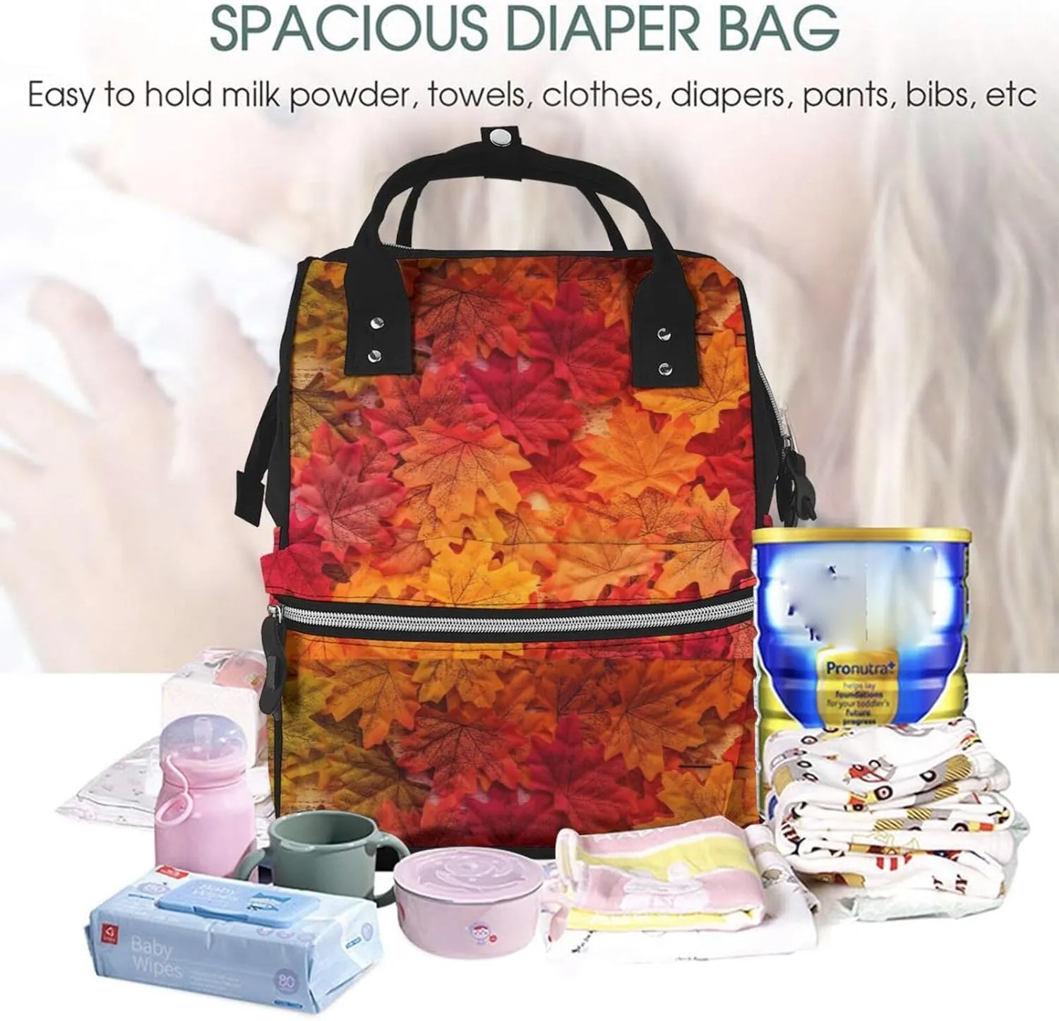 Diaper Bag Backpack For Women, Autumn Leaf Waterproof Multifunction Travel Pack Maternity Baby Changing Bags, Nappy Baby Bags With Multi-Function For Baby