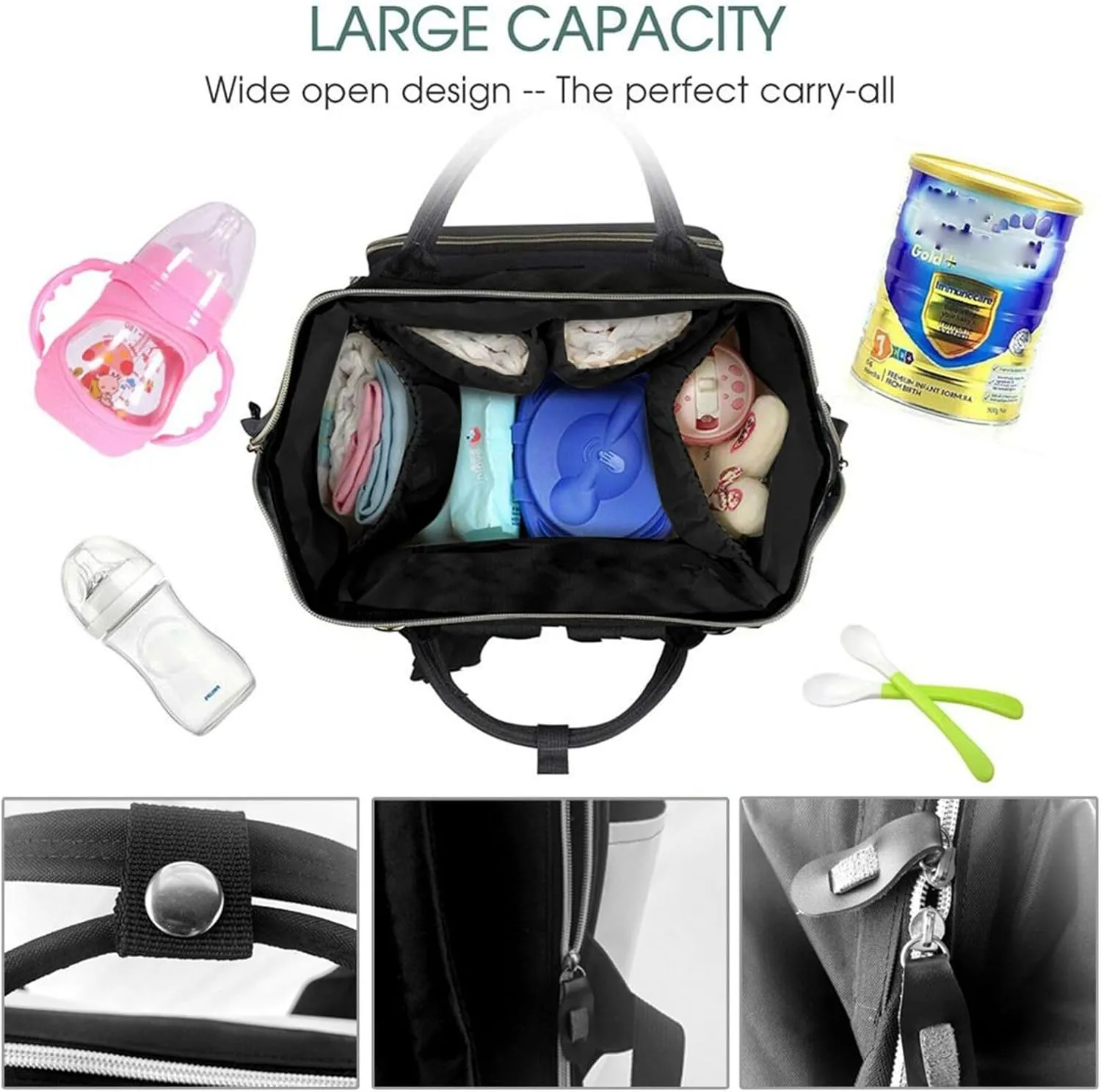 Diaper Bag Nappy Backpack Baby Bag Black and white tiger Mummy Backpack Multifunction Changing Bags for Travel, Dolphins Art, One Size