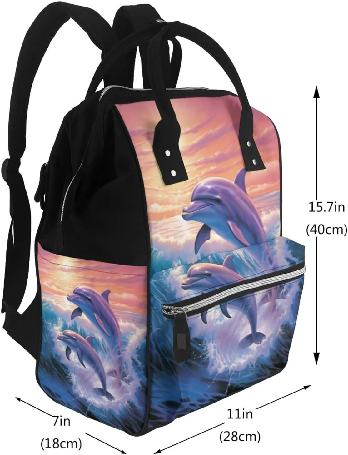 Diaper Bag Nappy Backpack Baby Bag Black and white tiger Mummy Backpack Multifunction Changing Bags for Travel, Dolphins Art, One Size