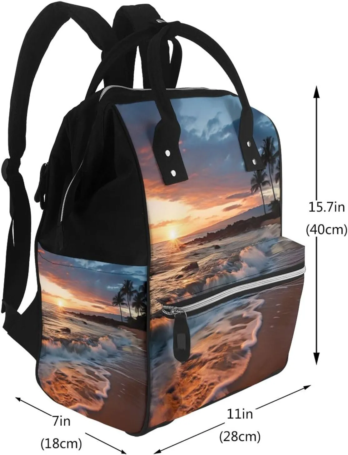 Diaper Bag Nappy Backpack Baby Bag Chickens and Farm Mummy Backpack Multifunction Changing Bags for Travel, Beach Maui Hawaii Sunset Sea Waves Clouds, One Size