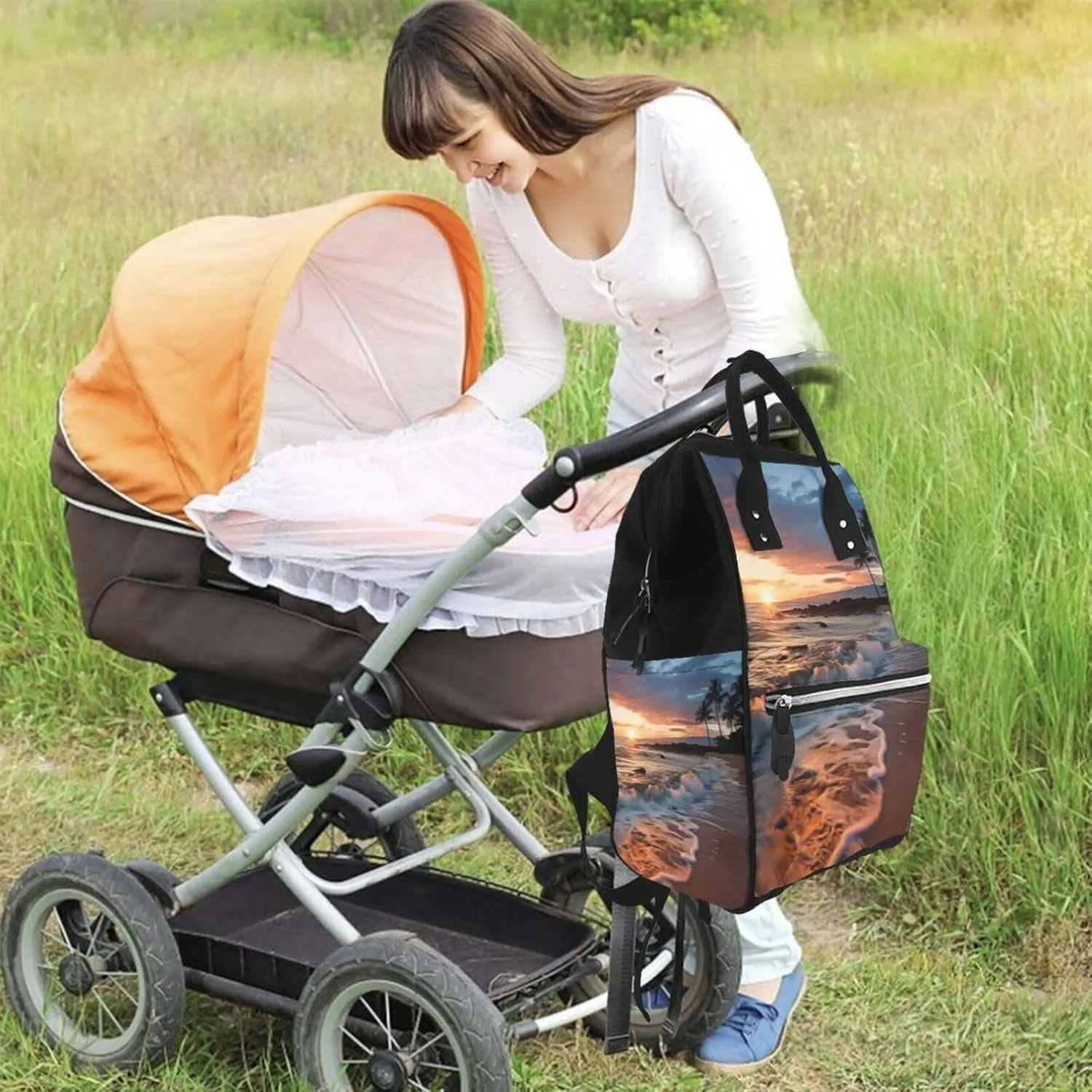 Diaper Bag Nappy Backpack Baby Bag Chickens and Farm Mummy Backpack Multifunction Changing Bags for Travel, Beach Maui Hawaii Sunset Sea Waves Clouds, One Size