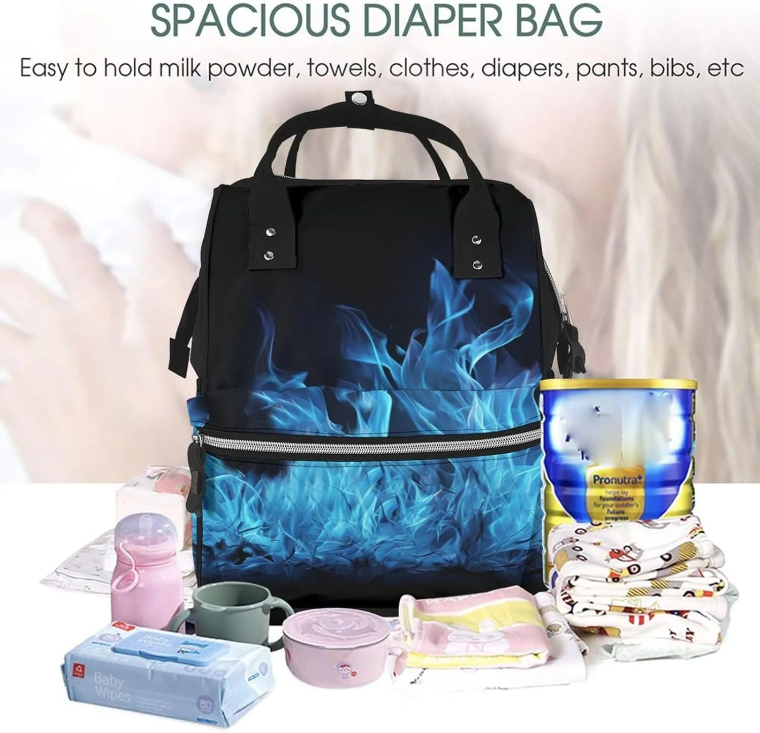 Diaper Bag Nappy Backpack Baby Bag Las Vegas night view Mummy Backpack Multifunction Changing Bags for Travel, Blue Flame, One Size