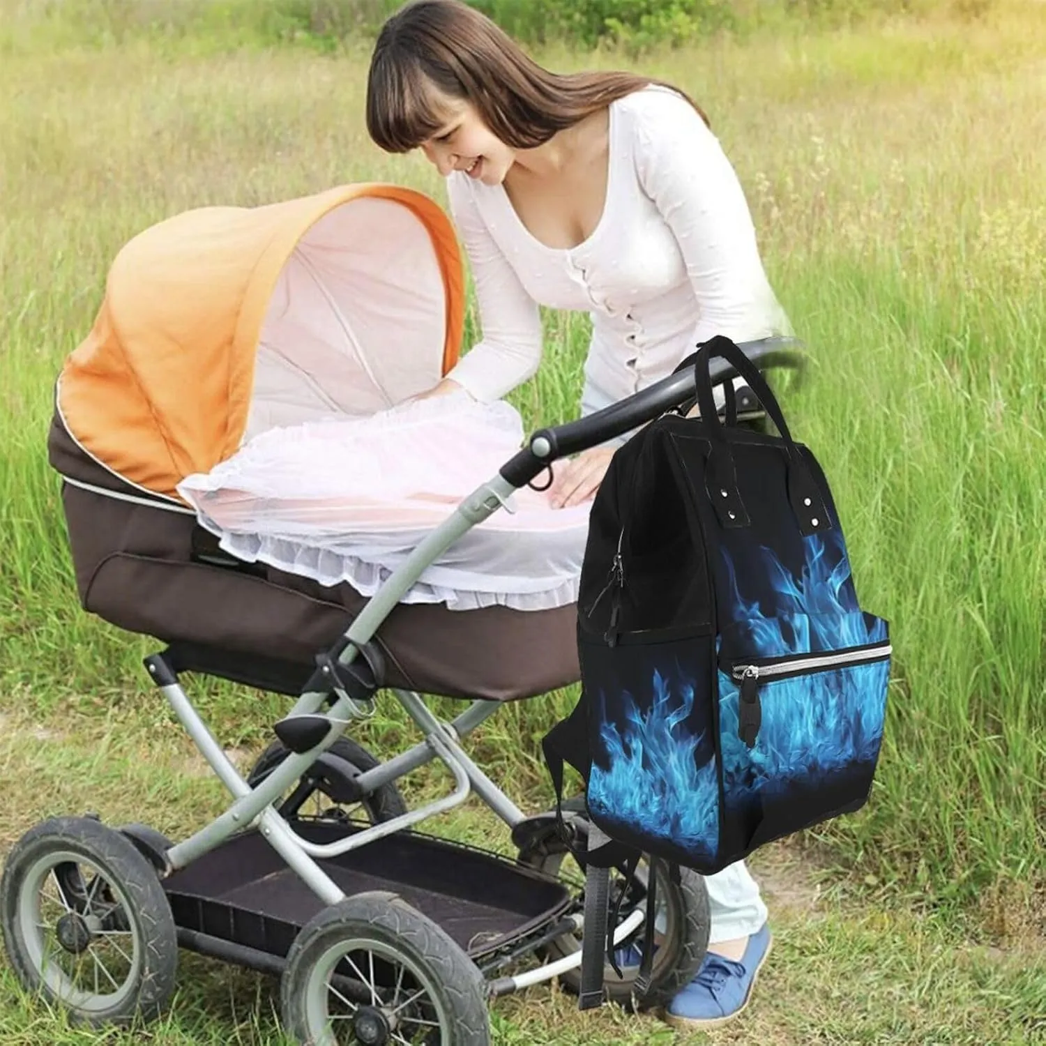 Diaper Bag Nappy Backpack Baby Bag Las Vegas night view Mummy Backpack Multifunction Changing Bags for Travel, Blue Flame, One Size