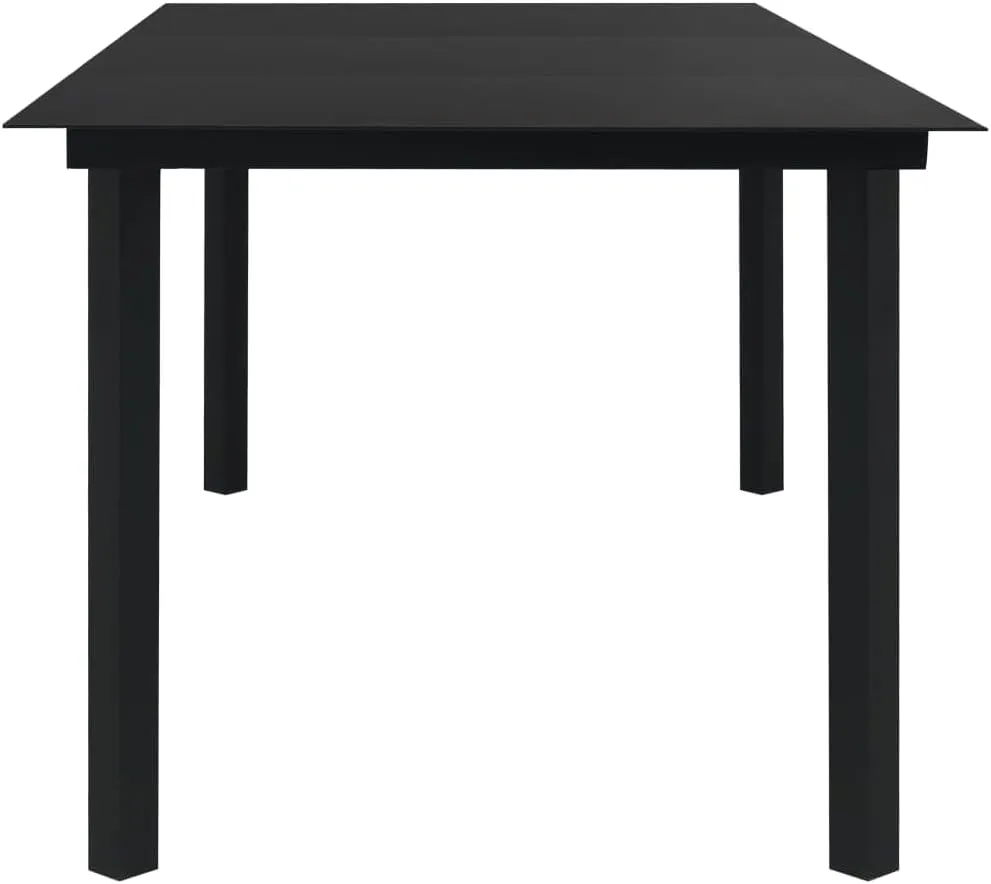 Dining Table Black Steel Glass Top, Outdoor Furniture, Kitchen Table, Foldable, Camping Dining Furniture