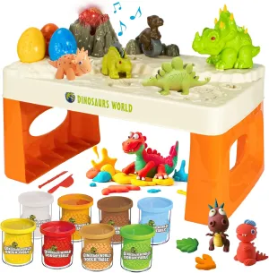 Dinosaur Playdough Sets for Kids Ages 2-4,Play Dough Table with Tools and Molds,Playdough Tool Set Dinosaur Toys for Kids 3-5