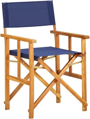 Director's Chair Solid Acacia Wood Blue Foldable Outdoor Camping Lounge Chair with Fabric Seat and Backrest for Patio, Beach, Sports, and Dining