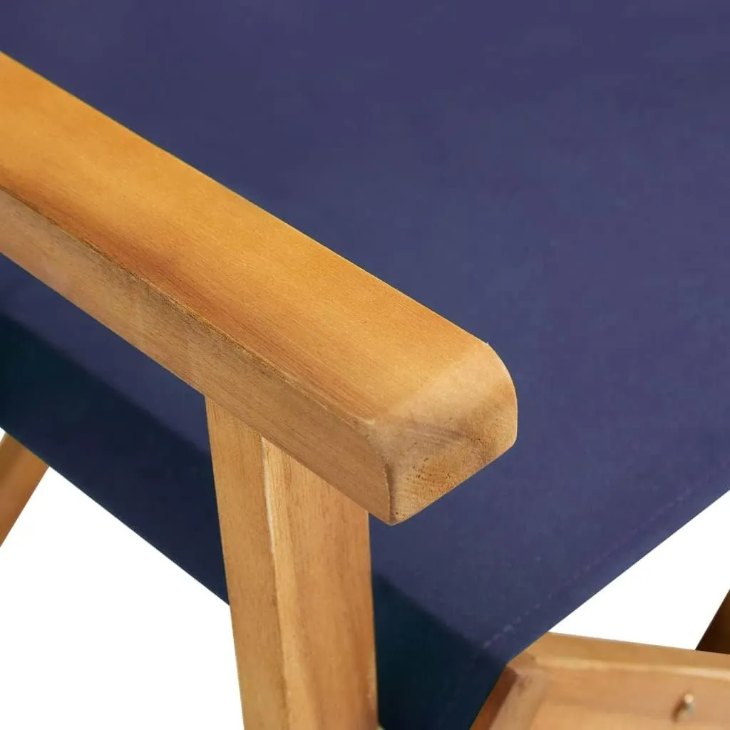 Director's Chair Solid Acacia Wood Blue Foldable Outdoor Camping Lounge Chair with Fabric Seat and Backrest for Patio, Beach, Sports, and Dining