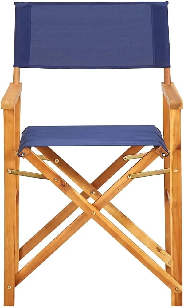 Director's Chair Solid Acacia Wood Blue Foldable Outdoor Camping Lounge Chair with Fabric Seat and Backrest for Patio, Beach, Sports, and Dining