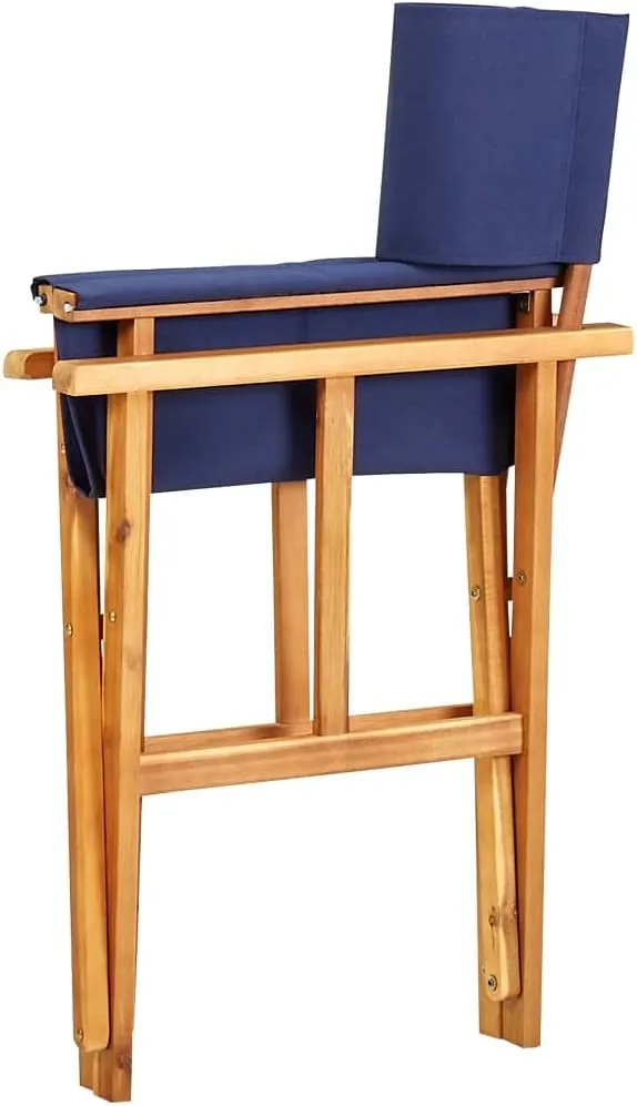 Director's Chair Solid Acacia Wood Blue Foldable Outdoor Camping Lounge Chair with Fabric Seat and Backrest for Patio, Beach, Sports, and Dining