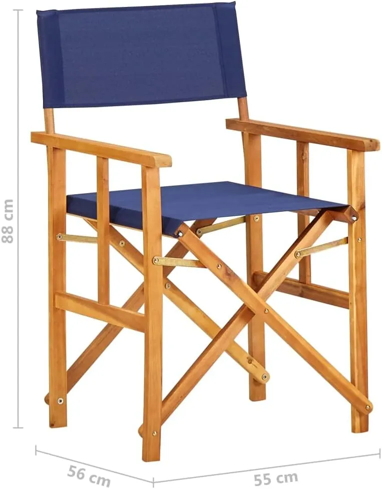Director's Chair Solid Acacia Wood Blue Foldable Outdoor Camping Lounge Chair with Fabric Seat and Backrest for Patio, Beach, Sports, and Dining