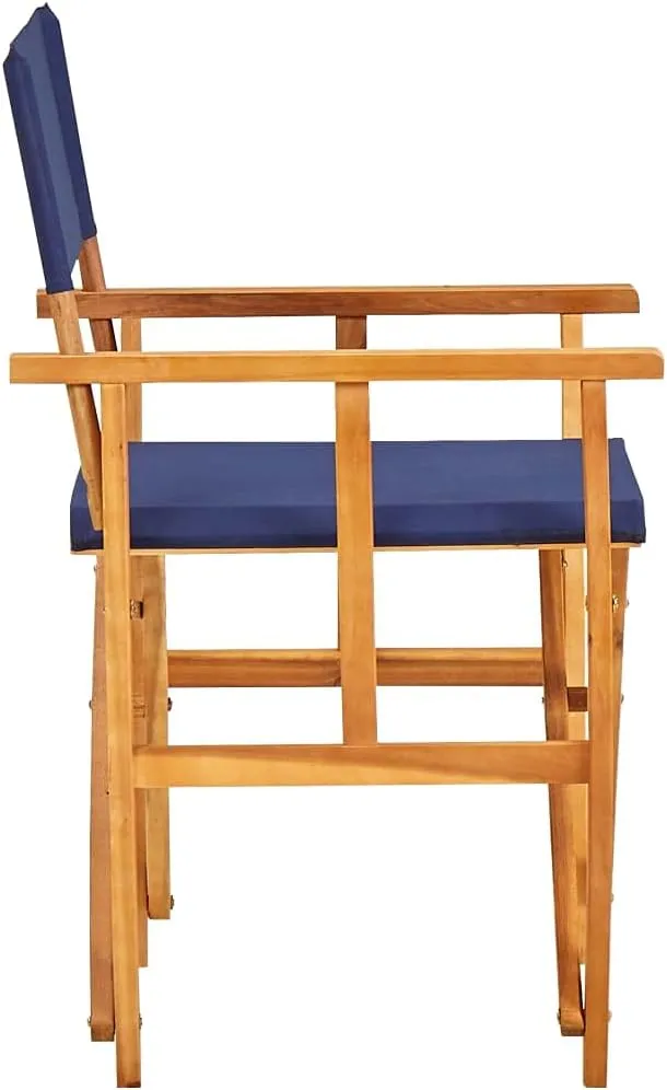 Director's Chair Solid Acacia Wood Blue Foldable Outdoor Camping Lounge Chair with Fabric Seat and Backrest for Patio, Beach, Sports, and Dining