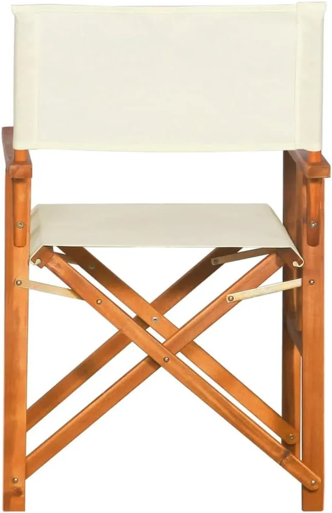 Director's Chair Solid Acacia Wood Outdoor Folding Chair with Polyester Seat and Backrest, Brown and Cream, Portable for Camping, Beach, Patio, and Sports
