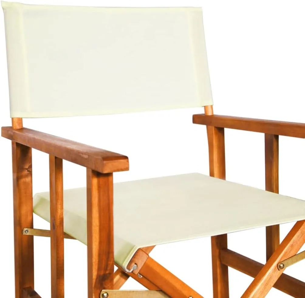 Director's Chair Solid Acacia Wood Outdoor Folding Chair with Polyester Seat and Backrest, Brown and Cream, Portable for Camping, Beach, Patio, and Sports