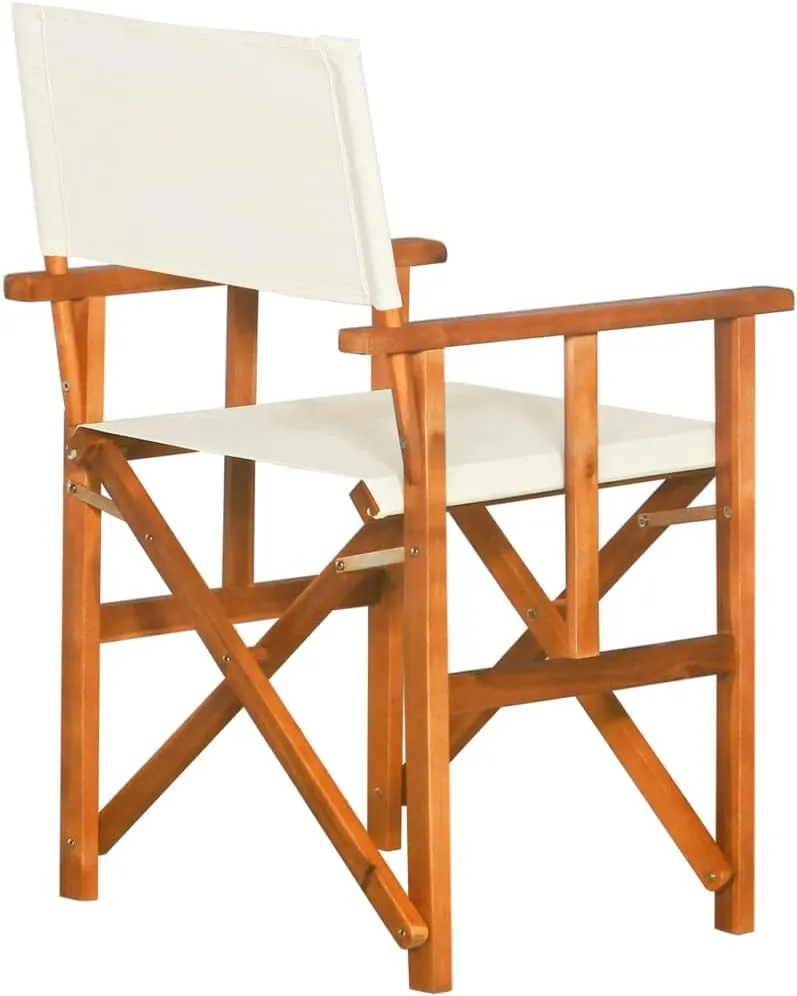 Director's Chair Solid Acacia Wood Outdoor Folding Chair with Polyester Seat and Backrest, Brown and Cream, Portable for Camping, Beach, Patio, and Sports