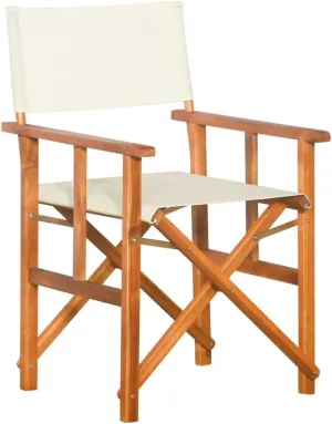 Director's Chair Solid Acacia Wood Outdoor Folding Chair with Polyester Seat and Backrest, Brown and Cream, Portable for Camping, Beach, Patio, and Sports