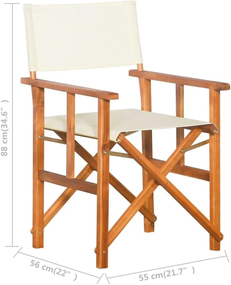 Director's Chair Solid Acacia Wood Outdoor Folding Chair with Polyester Seat and Backrest, Brown and Cream, Portable for Camping, Beach, Patio, and Sports