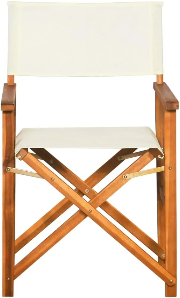 Director's Chair Solid Acacia Wood Outdoor Folding Chair with Polyester Seat and Backrest, Brown and Cream, Portable for Camping, Beach, Patio, and Sports