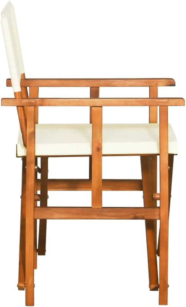 Director's Chair Solid Acacia Wood Outdoor Folding Chair with Polyester Seat and Backrest, Brown and Cream, Portable for Camping, Beach, Patio, and Sports