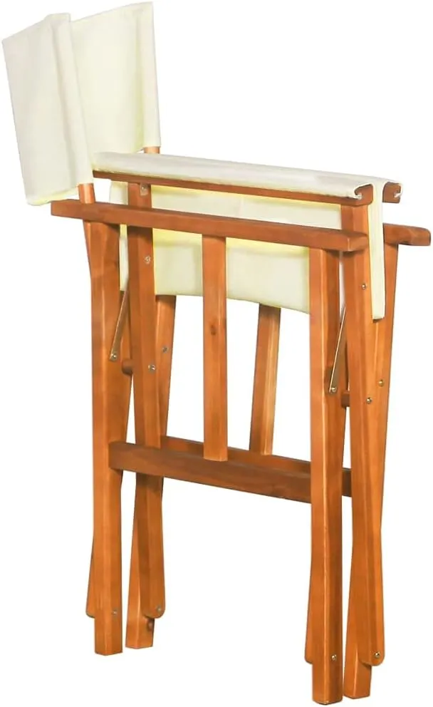 Director's Chair Solid Acacia Wood Outdoor Folding Chair with Polyester Seat and Backrest, Brown and Cream, Portable for Camping, Beach, Patio, and Sports
