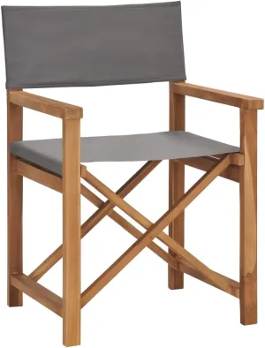 Director's Chair Solid Teak Wood Gray Foldable Lounge Chair Outdoor Patio Furniture with Armrests and Comfortable Seat for Garden, Balcony, or Camping