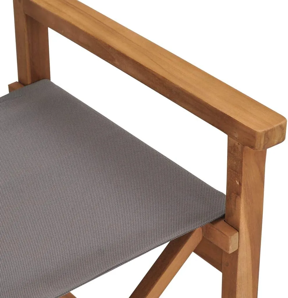 Director's Chair Solid Teak Wood Gray Foldable Lounge Chair Outdoor Patio Furniture with Armrests and Comfortable Seat for Garden, Balcony, or Camping