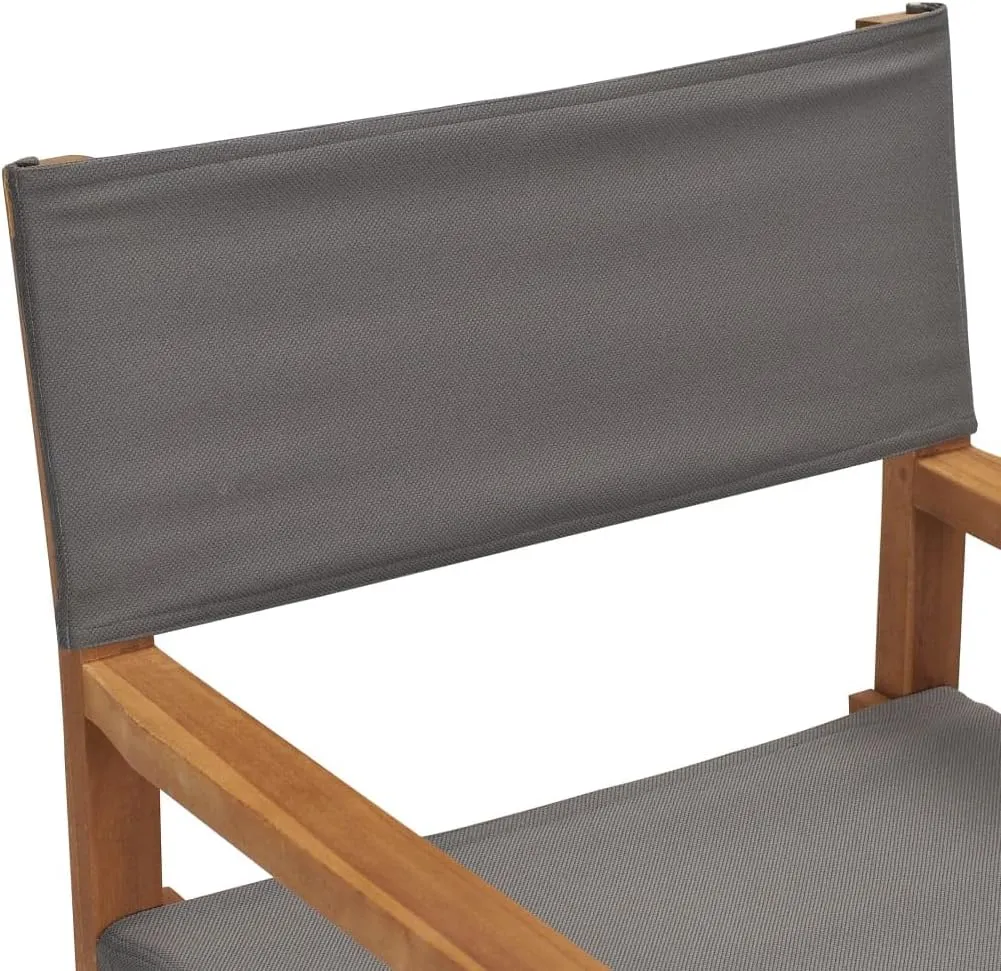 Director's Chair Solid Teak Wood Gray Foldable Lounge Chair Outdoor Patio Furniture with Armrests and Comfortable Seat for Garden, Balcony, or Camping