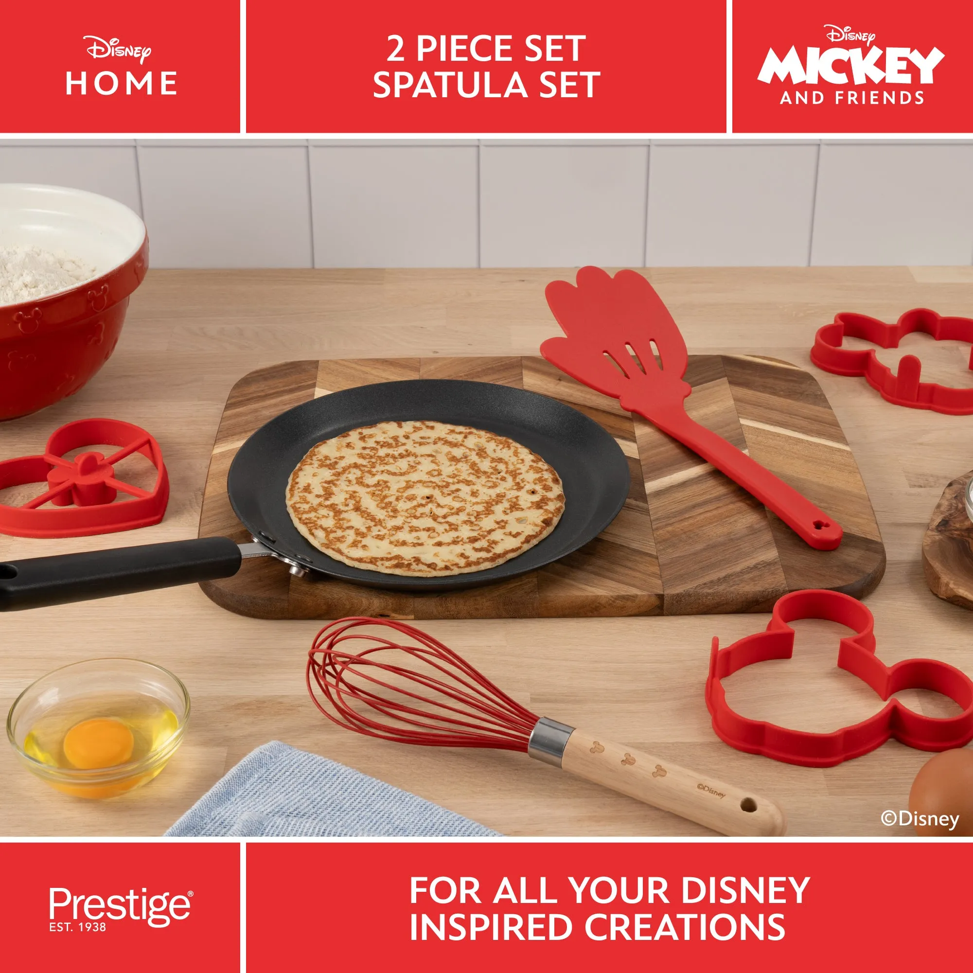 Disney Non-Stick Large Pancake Pan, Whisk, Mould & Spatula Set