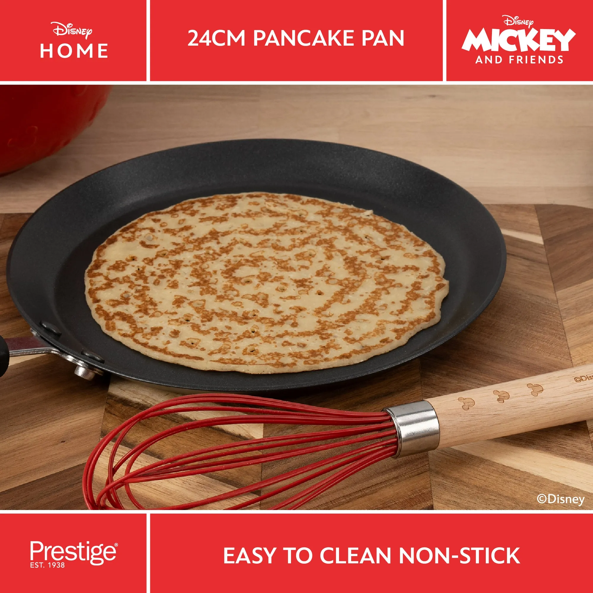 Disney Non-Stick Medium Pancake Pan, Moulds, Whisk & Spatula Set