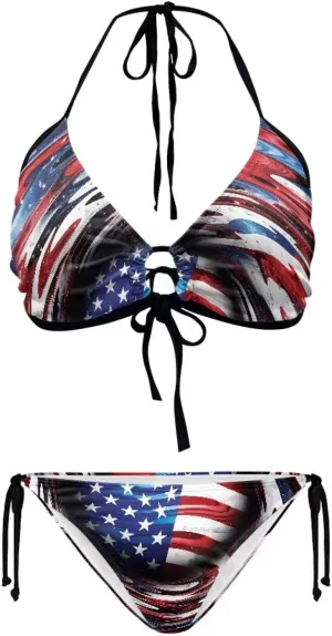 DISNIMO Women's String Two Piece Halter Top Triangle Bikini Set with Tie Side Bottom Sexy Swimsuit Bathing Suits