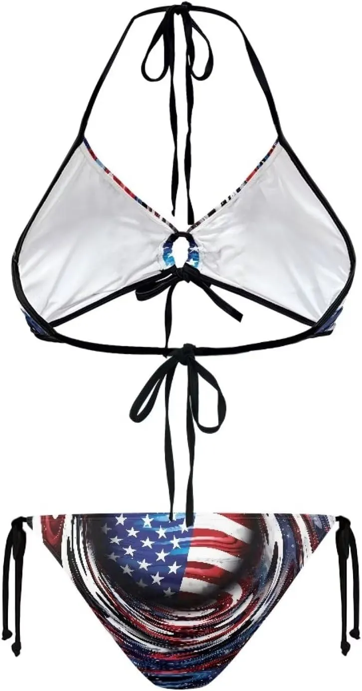 DISNIMO Women's String Two Piece Halter Top Triangle Bikini Set with Tie Side Bottom Sexy Swimsuit Bathing Suits