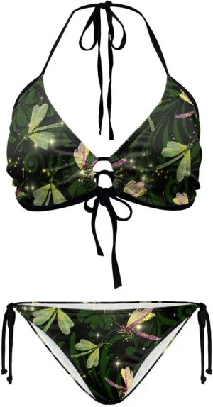 DISNIMO Women's String Two Piece Halter Top Triangle Bikini Set with Tie Side Bottom Sexy Swimsuit Bathing Suits