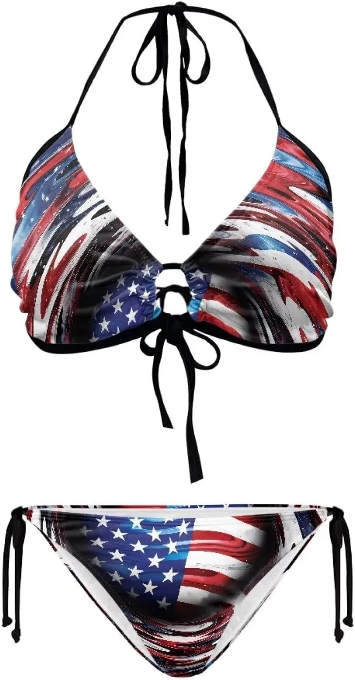 DISNIMO Women's String Two Piece Halter Top Triangle Bikini Set with Tie Side Bottom Sexy Swimsuit Bathing Suits