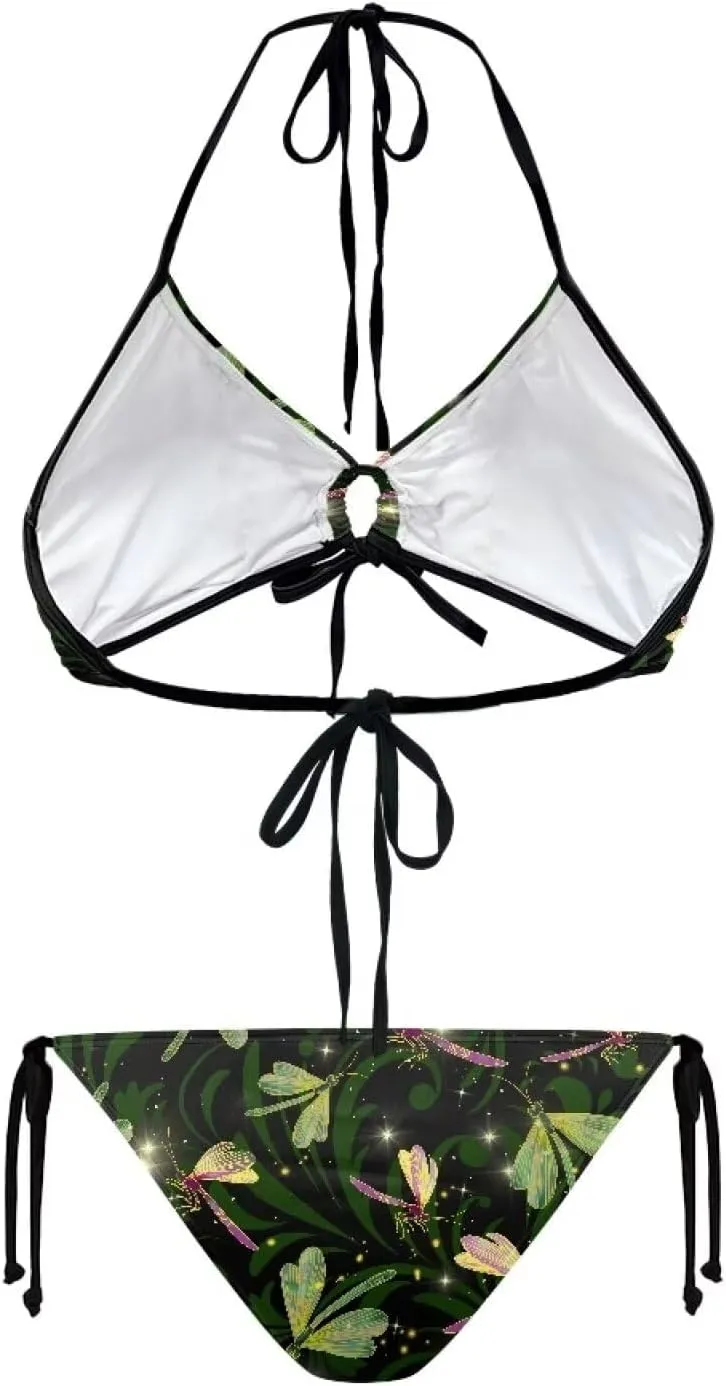 DISNIMO Women's String Two Piece Halter Top Triangle Bikini Set with Tie Side Bottom Sexy Swimsuit Bathing Suits